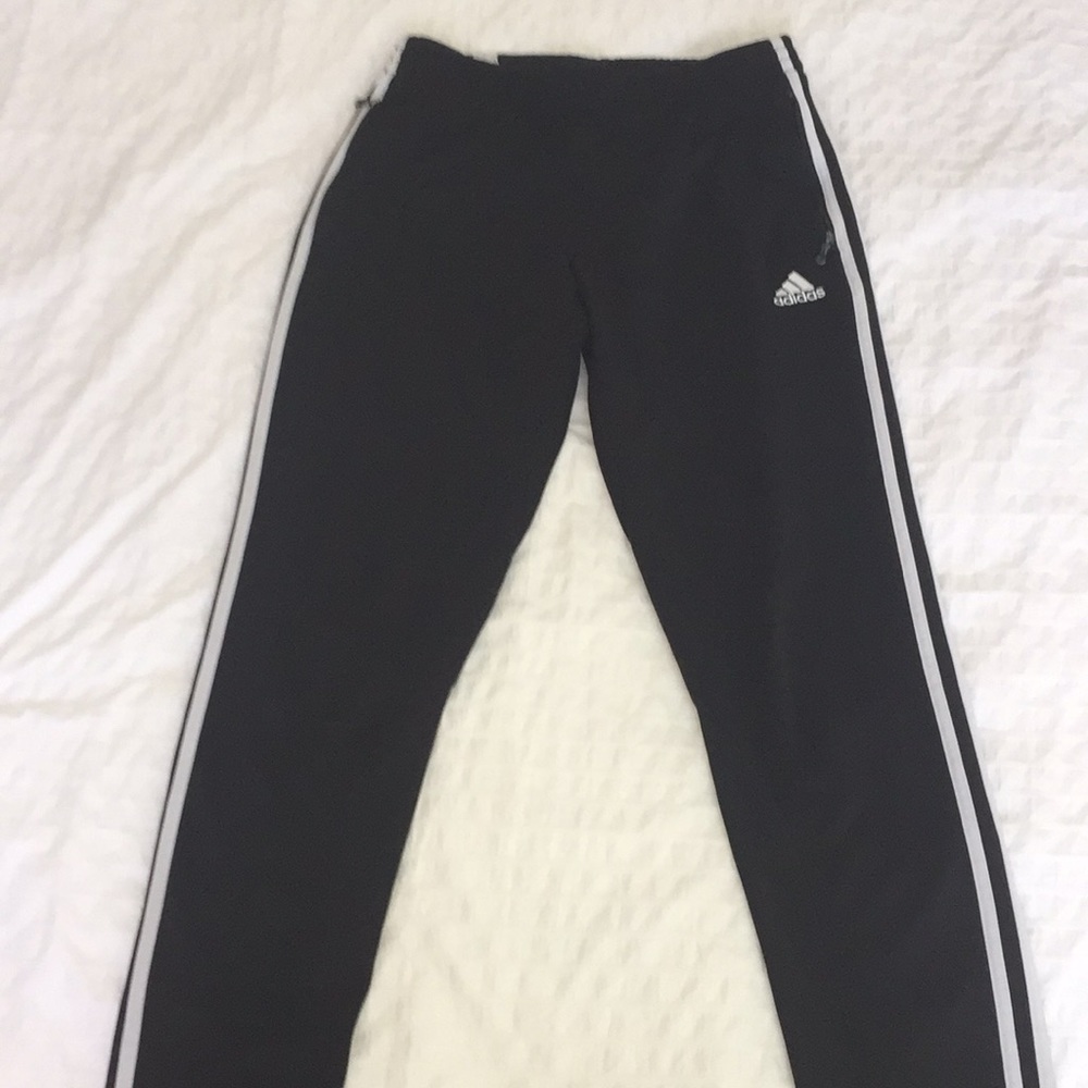 Black with white strips Adidas athletic pants
